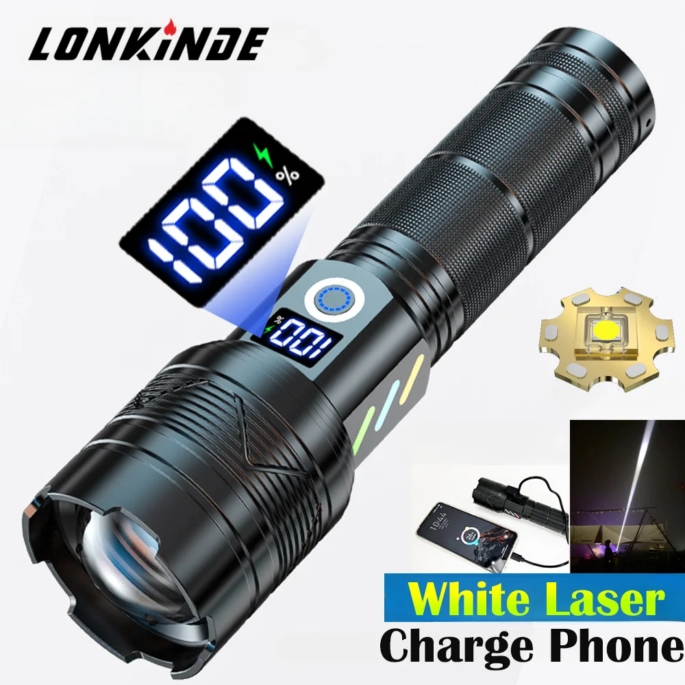 

High Power 50W Super Long Range 2000m Tactical Torch LED Flashlight USB Rechargeable Strong Light Lamp Outdoor Portable Lantern
