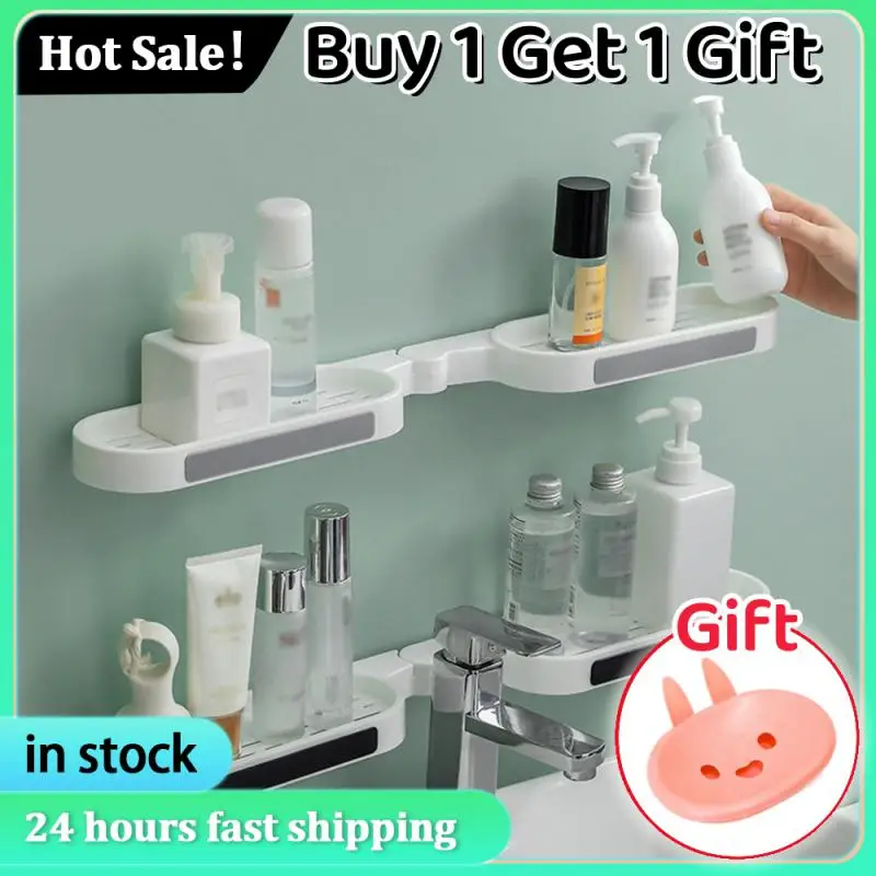 

Punch-free Bathroom Revolving Rack Organizer Wall-mounted Toilet Washstand Kitchen Wall Shower Storage Rack Shampoo Tray Holder