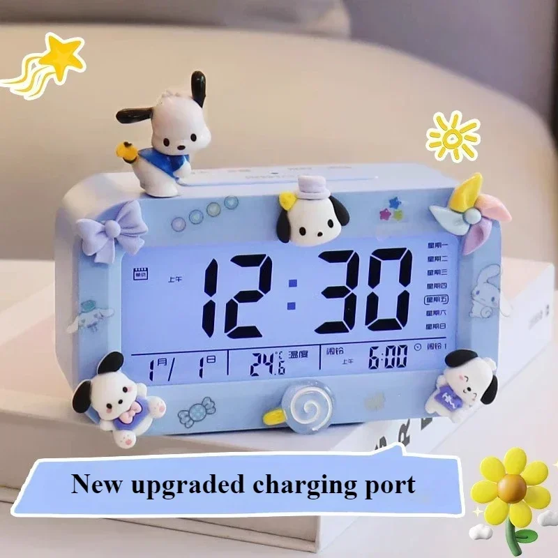 Elektroniczny budzik Sanrio Pompompurin ze świecącym dużym ekranem Budzik My Melody dla studentów do budzenia na własnym miejscu