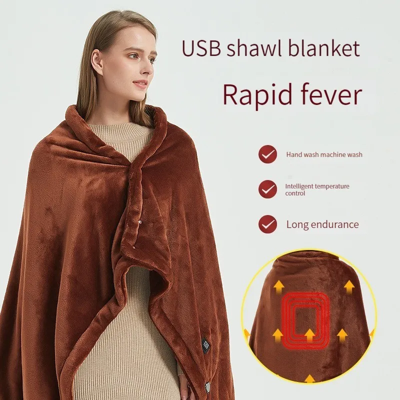 140*80cm Autumn Winter Coral Flannel Heated Blanket USB 3 Gear Heated Warm Shawl Thicker Heater Body Warmer Soft Heating Blanket