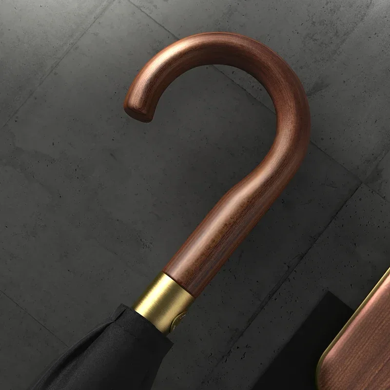 

2021 New Brand Long Handle Umbrella 16K strong Windproof Big Golf Rain Umbrellas Semi-automatic Wooden Handle Umbrella Men Gifts