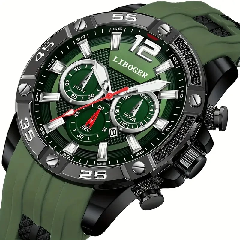 1pcs Men's Watch Sport Business Calendar Watches Fashion Casual Silicone Quartz Watch Men's Gift (Box Not Included)