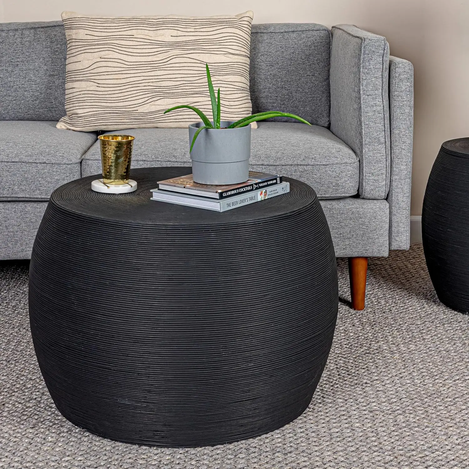 

Creative Co-Op, Black Round Bamboo Rattan Coffee Table