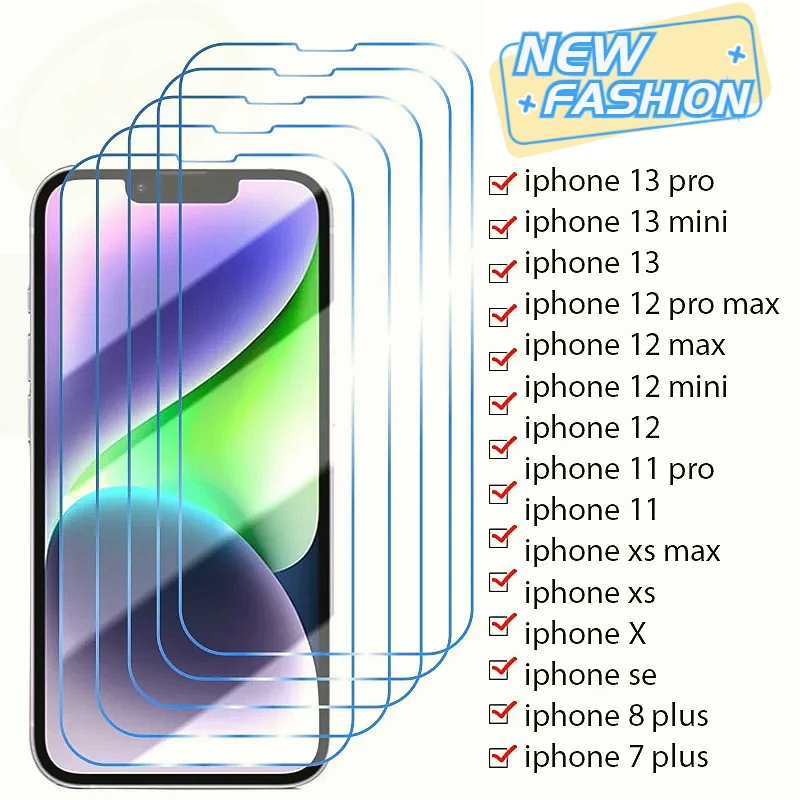 

5PCS Tempered Glass For iPhone 14 15 13 12 11 Pro Max Mini Screen Protector for iPhone 14 15 8 7 Plus X XR XS Max SE 2022 Glass
