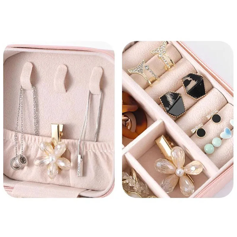 Compact Jewelry Travel Organizer - Portable Display Storage Box for Rings, Earrings, and Necklaces