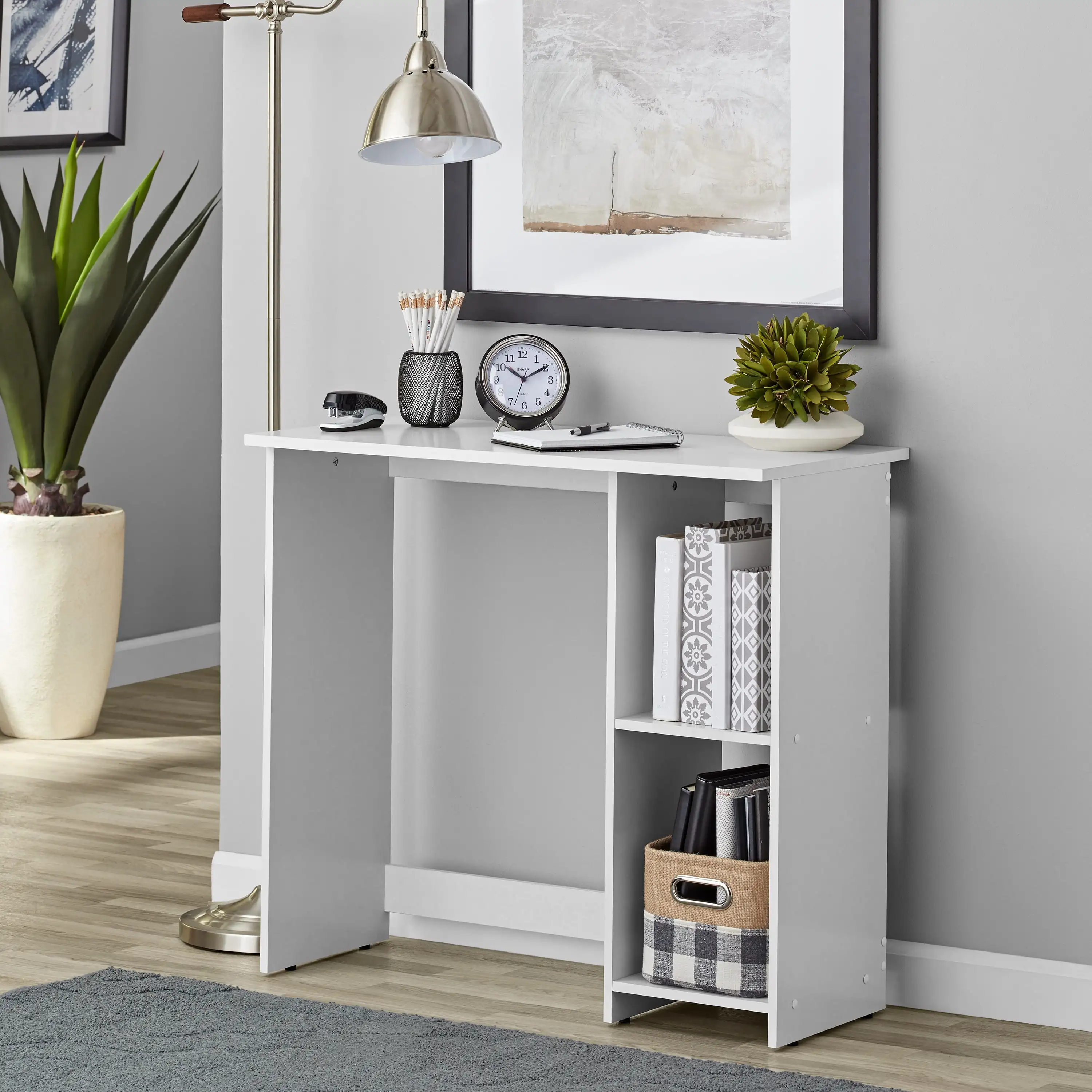 

Mainstays Small Space Writing Desk with 2 Shelves, White Finish