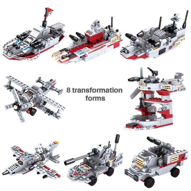 1068 PCS Military 8 IN 1 Army Ocean Cruiser Warship Building Blocks Aircraft Weapon Ship Bricks City Toys for Children 4
