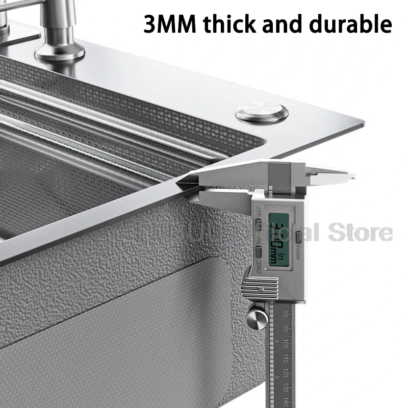 Large Capacity Multifunctional Kitchen Sink Honeycomb Embossing Vegetable Workstation With Waterfall Faucet Drain Accessories