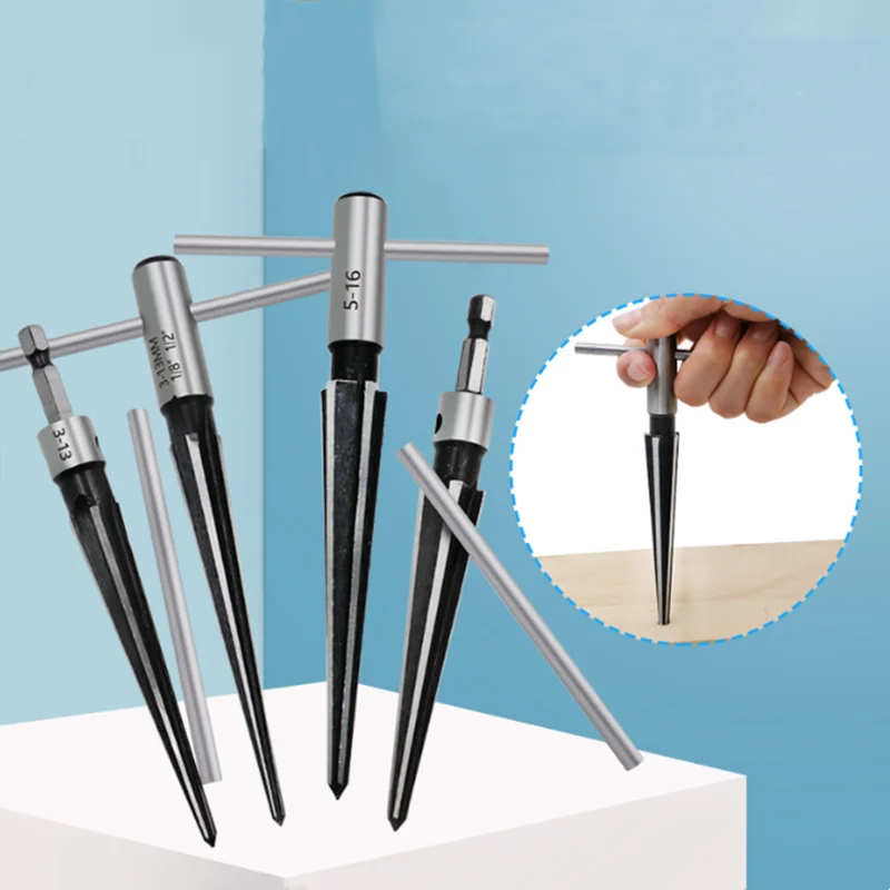Manual conical T-handle reamer 1/8-1/2 3-13mm 5-16mm flared chamfer tool reamer For deburring and expanding pin holes hand reamer
