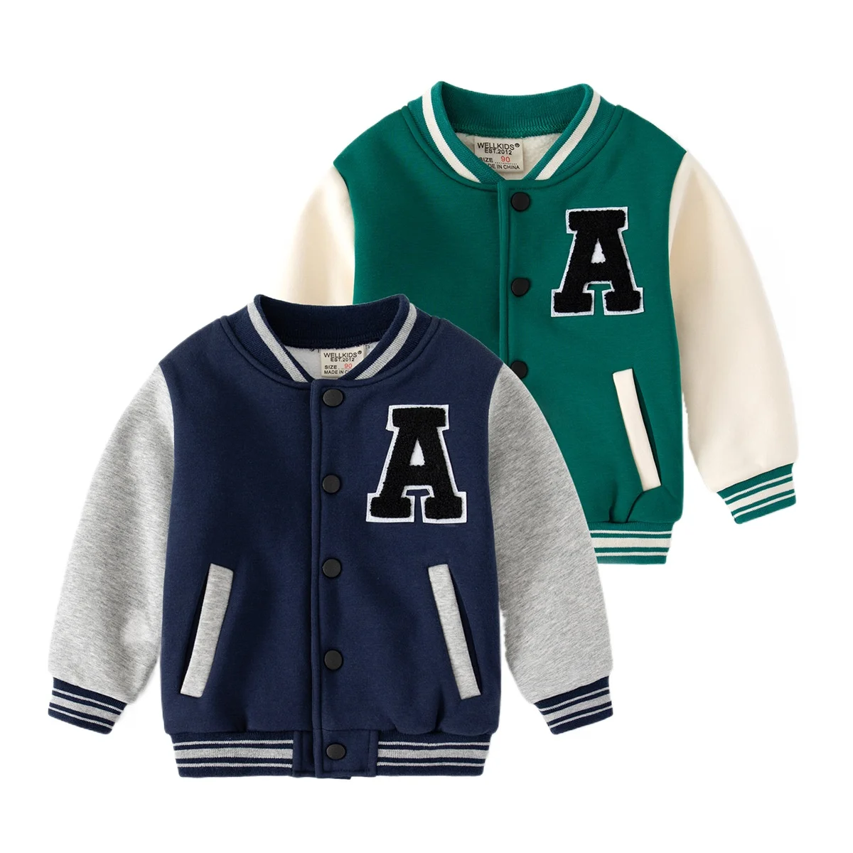 

Boys' Casual Letter Embroidered Warm Cardigan Baseball Jacket Long Sleeve Fleece-Lined Thick Sweatshirt for Kids 2-7 Years Old