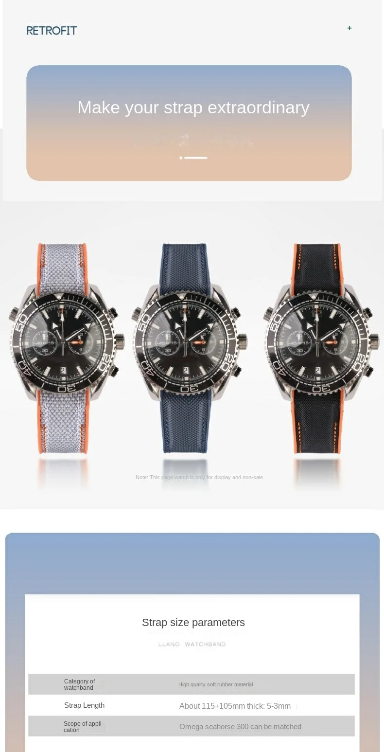 20 mm 21 mm 22 mm Nylon-Gummi-Uhrenarmband mit gebogenem Ende für Omega Seamaster 300 Speedmaster Planet Ocean 600 Uhrenarmband Arc Bracelet – Detail 11