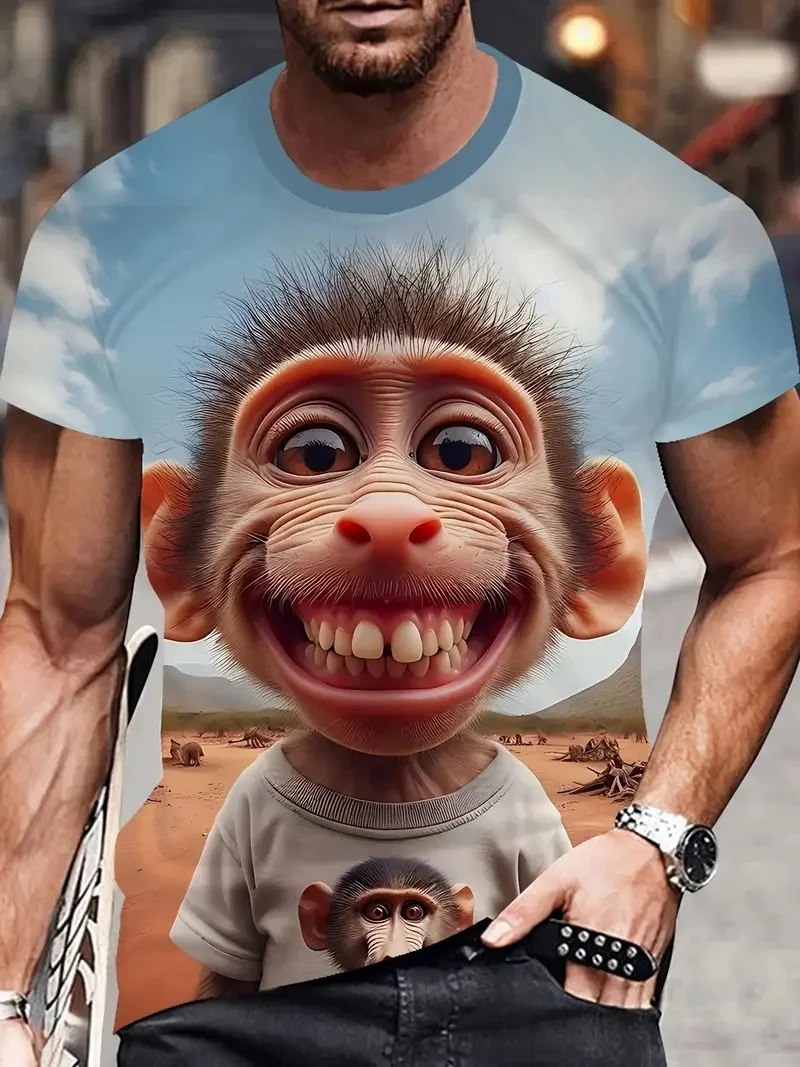Men's Funny Monkey Graphic 3D Print Short Sleeve T Shirt