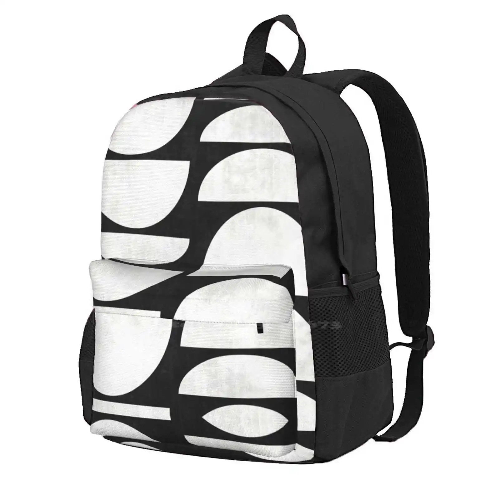 

Mid-Century Modern Pattern No.8-Black And White Concrete Travel Laptop Bagpack School Bags Black And White Half Circles Unique