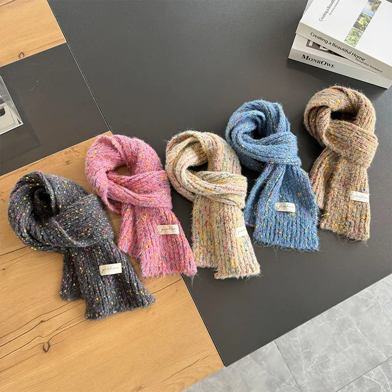 Children's western style rainbow dot knitted bib scarf autumn and winter warm windproof men's and women's wool small scarf