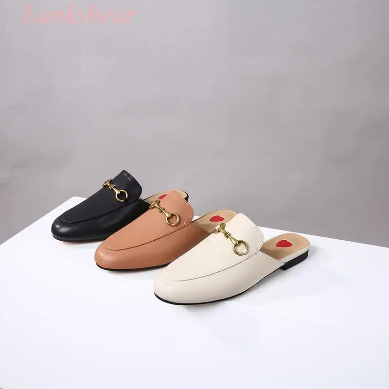 

2024 Spring and Summer New Ladies Slippers Flat Closed Toe Home Fashion Horsebit Mules All-Match Women's Shoes for Commuting