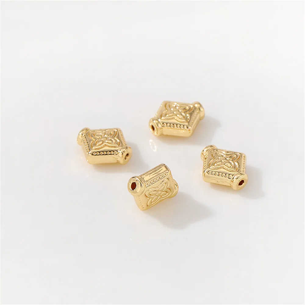

14k gold wrapped diamond shaped through-hole separated loose bead handmade DIY bracelet necklace jewelry material accessories
