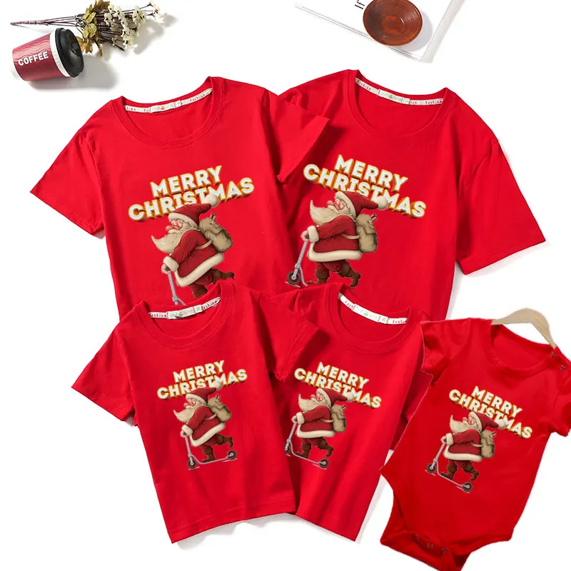 thumbnail image 5 of Ropa a juego con dibujos animados navideños para toda la familia, camiseta de manga corta con cuello redondo para madre, padre, hija, hijo y bebé, traje de árbol de Navidad, 5 of 5