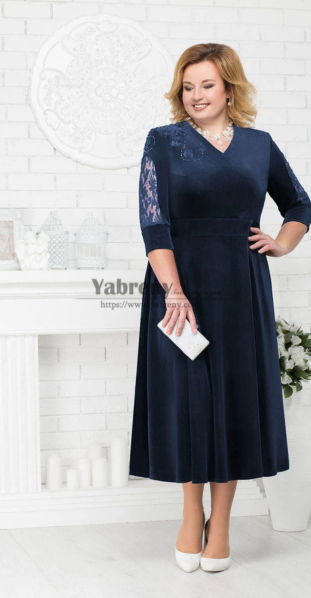 

Большие размеры темно-синие бархатные платья для матери невесты