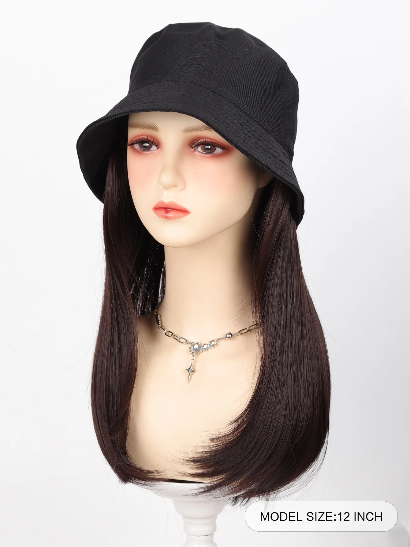 Synthetic 12inch Fisherman Hat Wig Black Hat Wigs Cap With Hair Naturally Connect Short Hair Baseball Cap Adjustable Breathable