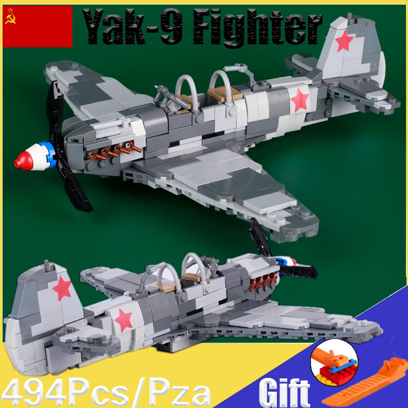 

WW2 Soviet Military Yak-9 Fighter Gunships Model Building Blocks Aircraft Plane Soldiers Figures Weapons Bricks DIY Toys Boys
