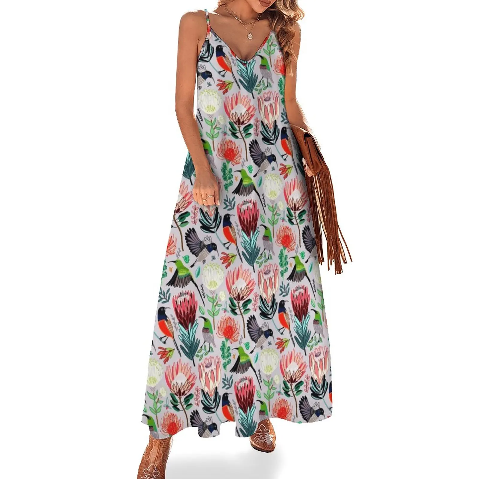 

Sunbirds & Proteas On Grey Sleeveless Dress dresses for special events Women's summer suit beach dresses