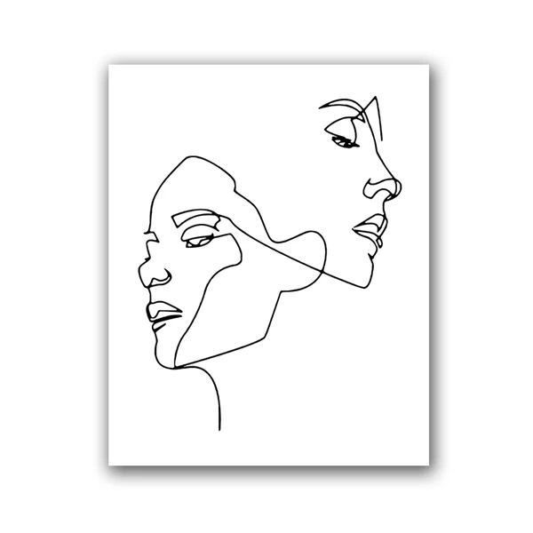 thumbnail image 1 of Dibujo abstracto de una línea para la cara de una pareja, impresión minimalista, regalos románticos para parejas, pintura en lienzo, arte de pared para dormitorio y hogar, decoración, 1 of 5