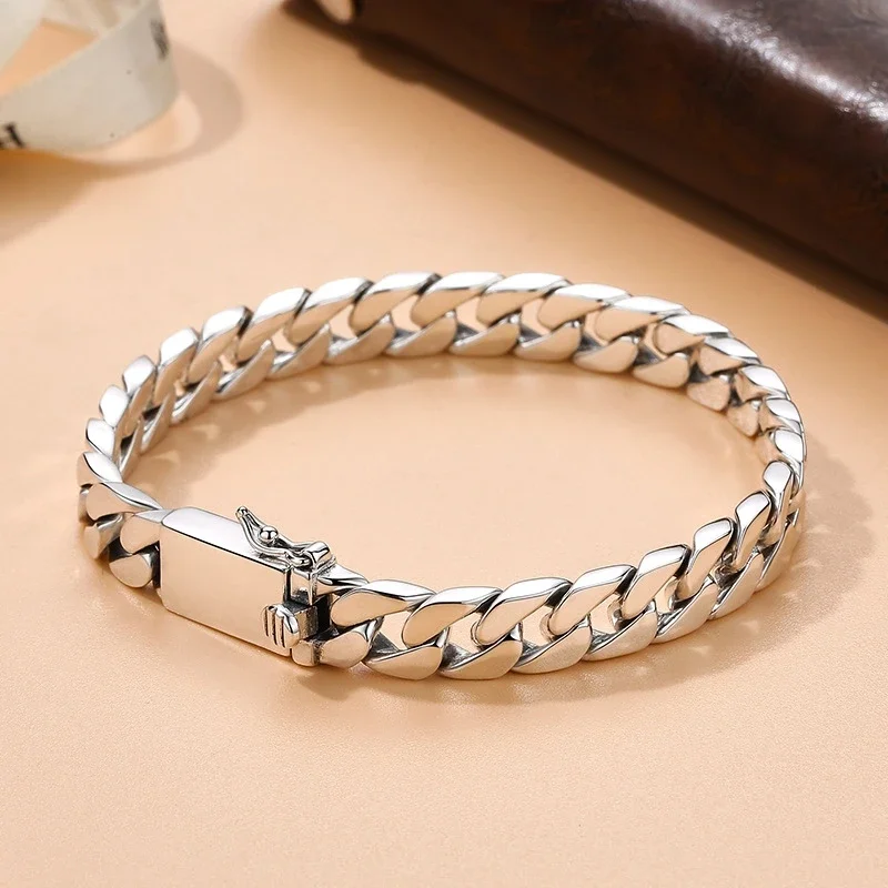 

UMQ S925 Sterling Silver 8mm Simplicity Bracelet Men's and Women's Fashion Trend Punk Cuban Chain Couple Party Jewelry Gift