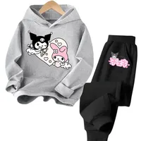 Cartoon Printed Kuromi Children's Tops Hooded Multi Color Girls' Clothing with Warm Thick Pants Sanrio Autumn and Winter New 1