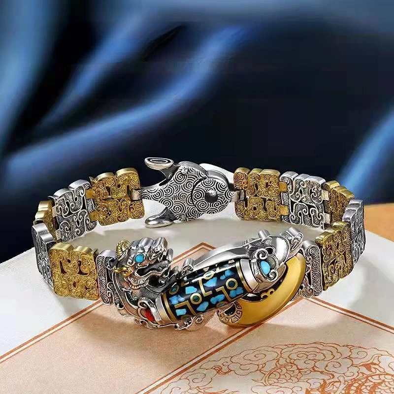 Antique Silver Color Bracelet Pixiu Bracelet Hip Hop Fashion Personality Open Bracelet Men's Jewelry Gift