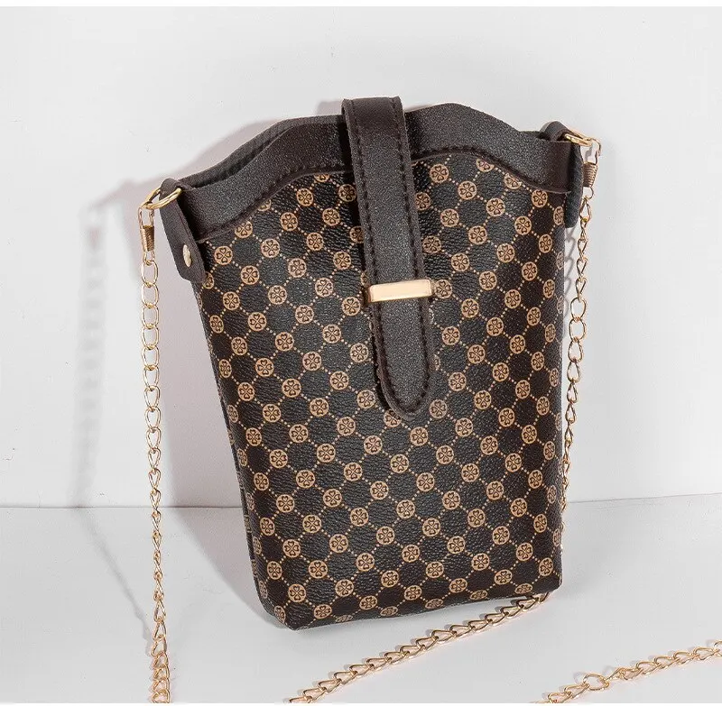 Sf1503b0f302141138545b0e61cdee4d7v New Fashion Plaid Polka Dot Print Single Shoulder Bag Casual Oblique Chain Crossbody Mini Small Bucket Bag Mallzona