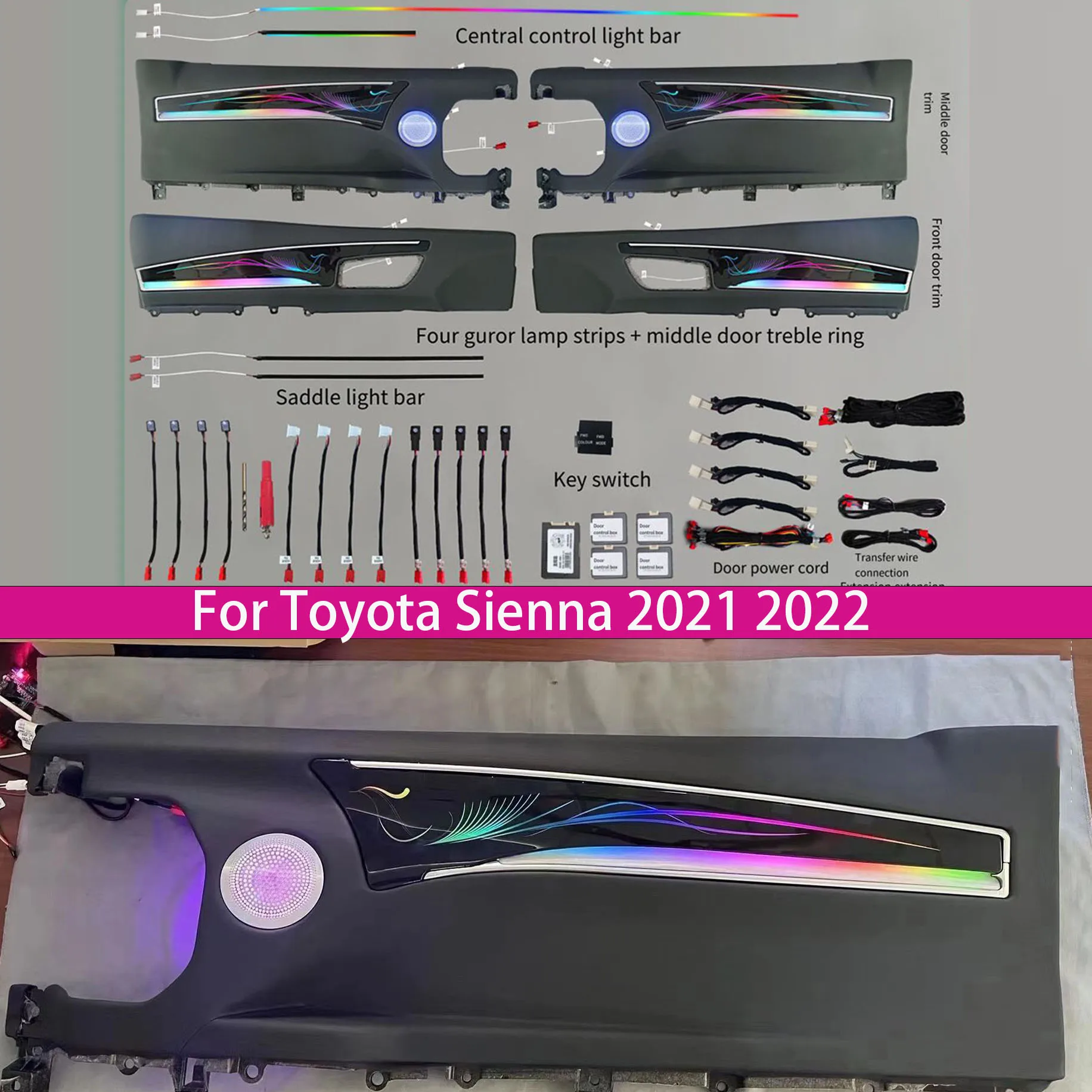 

For Toyota Sienna 2021 2022 Ambient Light Four-Door Modified Trim Speaker Button + APP Control 64 Color Multi-Mode Conversion