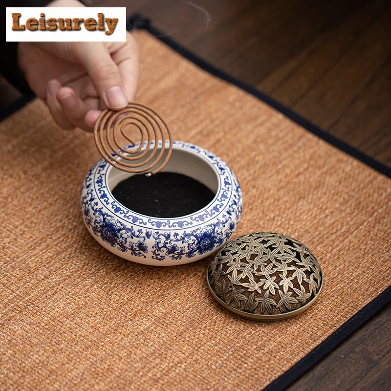 Blue and White Porcelain Incense Burner Zen Censer Burner Holder Aroma Smoke Censer Holder Office Tea Table Ornaments Crafts