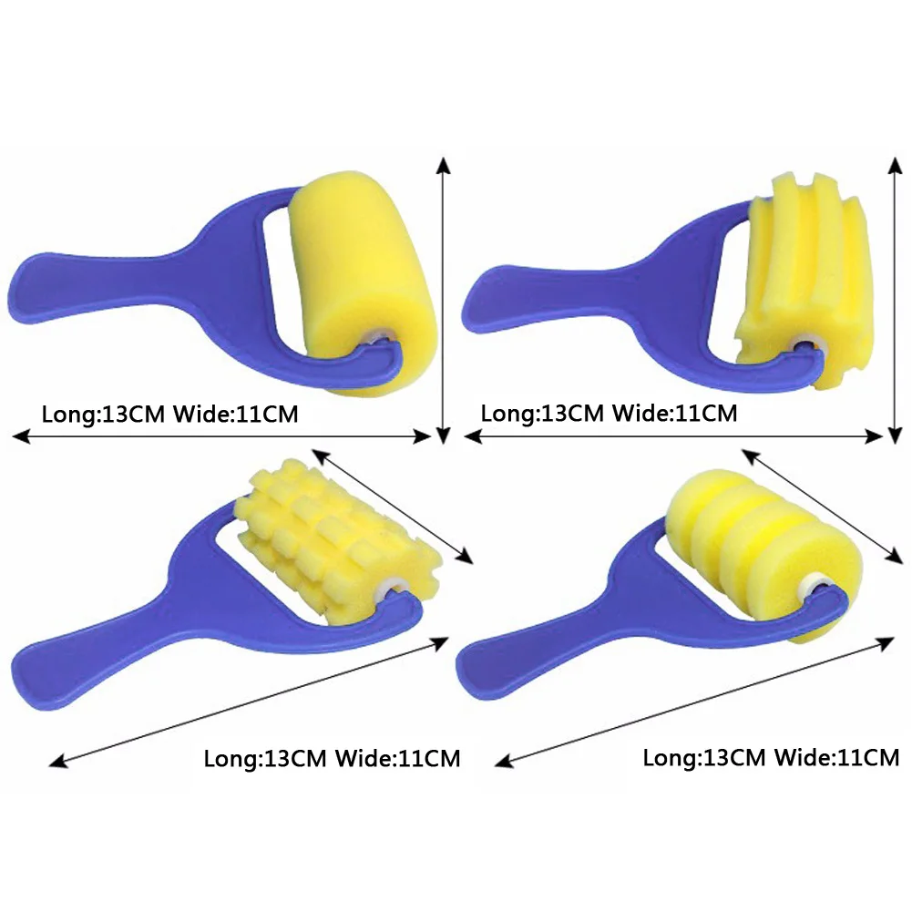 40-4Pcs Sponge Paint Brush Roll DIY Children Plastic Handle Kids Painting Graffiti Toy Art Drawing Roller School Stationery 6