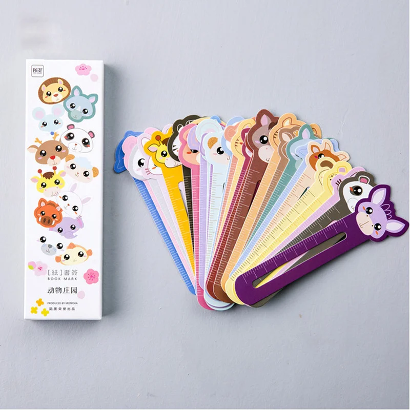30Pcs Cute Animal Paper Bookmarks With Scale Paper Book Holder Stationery School Supplie 30pcs lot kawaii cartoon animal hand drawn bookmarks page holder best gifts for reader office and school supplier stationery