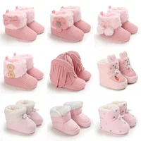 Winter baby girl's thick snow boots with plush cute pink furry cotton shoes warm non slip comfortable baby walking shoes 1