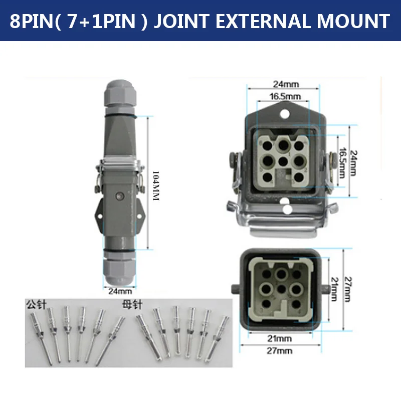 Heavy Duty Waterproof Rectangular Aviation Plug Socket - Heavy Load Connector, 10A, Male