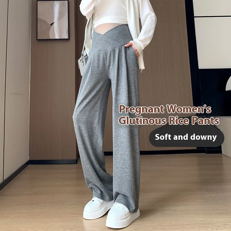 임산부 바지 봄, 가을 와이드 팬츠 로우 웨이스트 글루티노스 팬츠 스몰 캐주얼 스트레이트 팬츠 임산부 의류