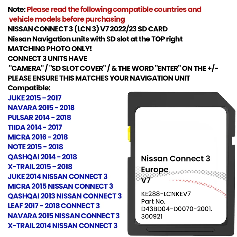 GPS Map Navigation SD Cards 16GB for Nissan Europe Car Connect 3