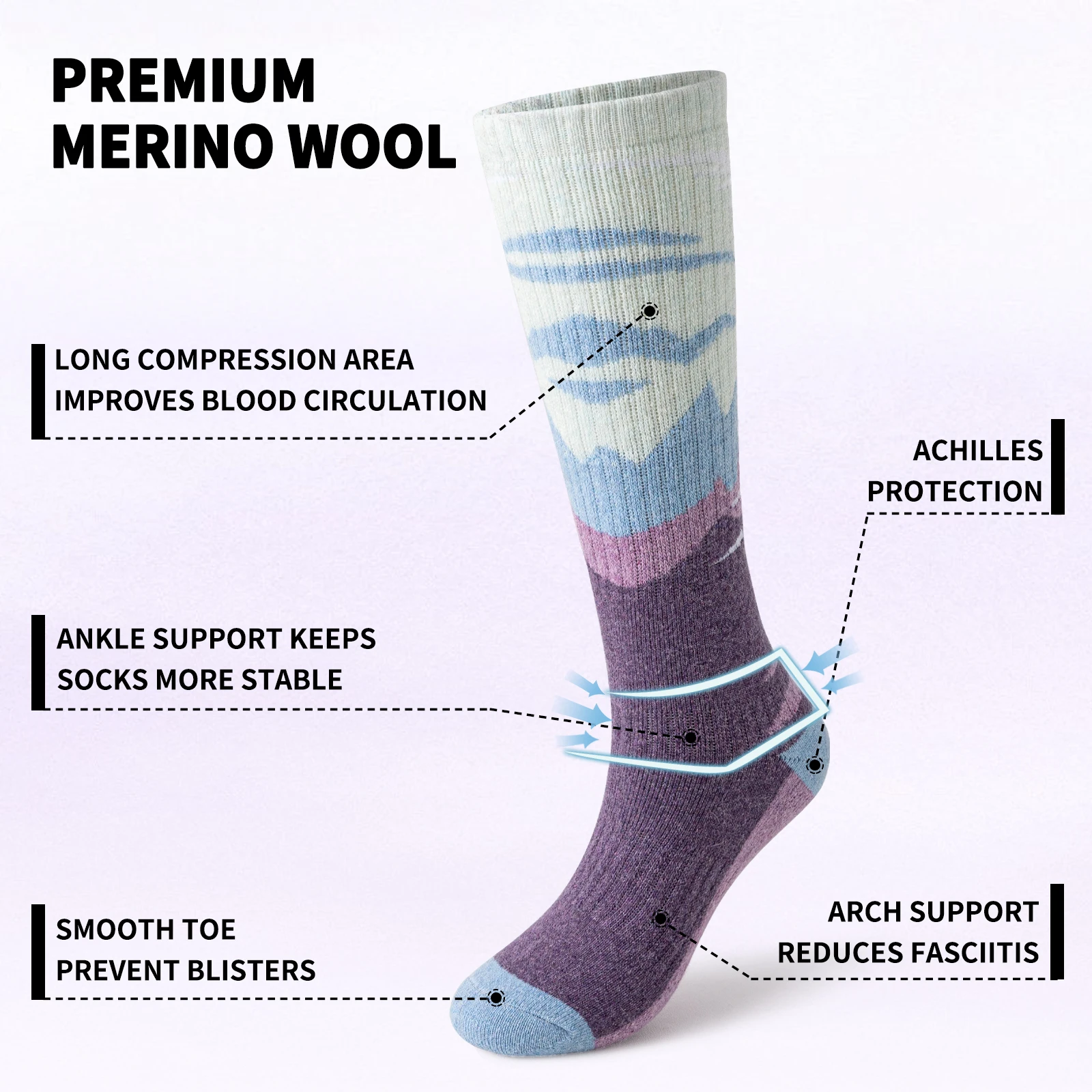 3 Pairs of Merino Wool Ski Socks for Women and Men, Warm Winter Knee High Socks, Ski Board Socks, Comfortable Outdoor Socks