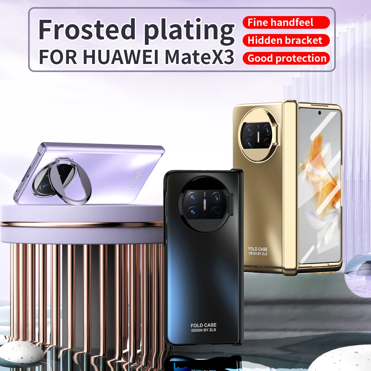 Frosted Plating Phone Case For Huawei Mate X3 Abrasion Resistant, Ultra-light And Ultra-thin Hinge Case With Hidden Bracket