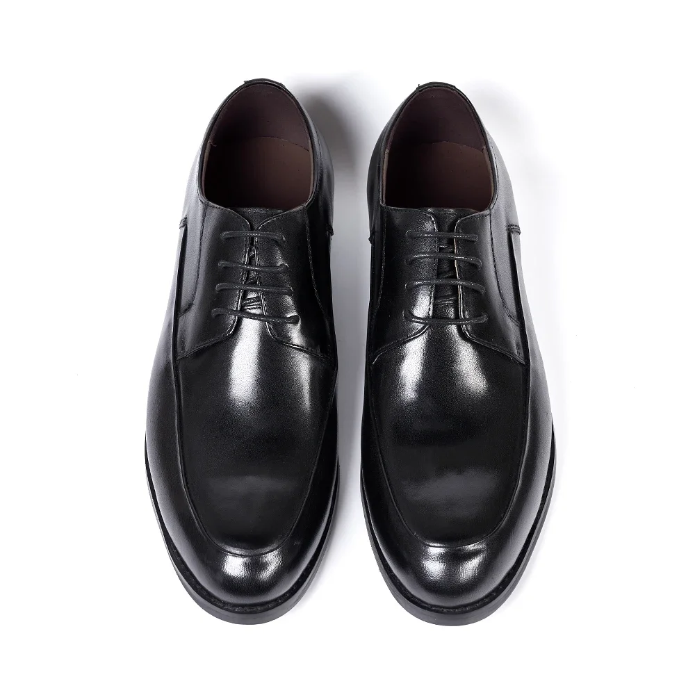 Italian Style Men Derby Shoes Handmade Genuine Leather Plain Toe Lace-Up Business Office Wedding Formal Dress Shoes for Men