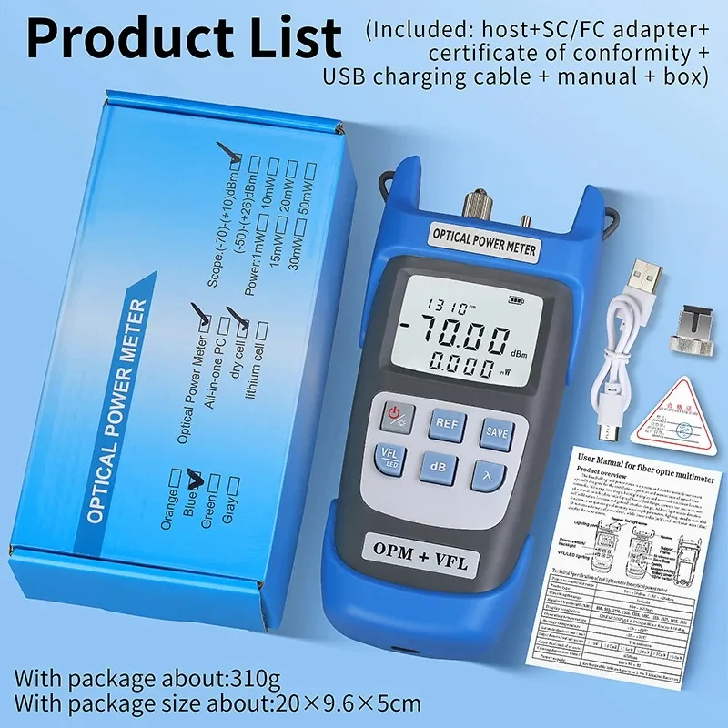 Rechargeable A-C710B/C510B Optical Power Meter Visual fault locator All in one FTTH Fiber Optic Cable Tester OPM+VFL(15/30/50mw)