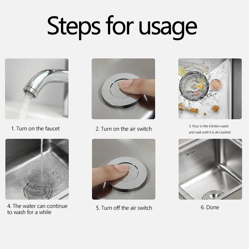 TABELL 560W Garbage Disposal Unit Air Switch Mute Food Waste Crusher Continuou Food Residue Processor Home Appliance For Kitchen