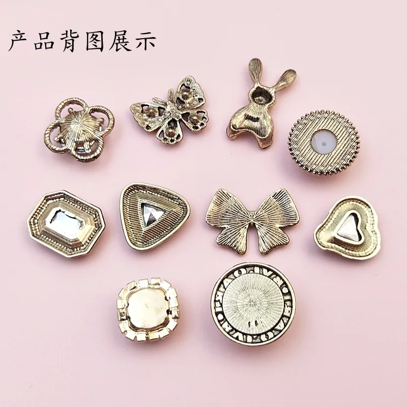 고대 금도금 모조 진주 라인석 활 토끼 나비 버클, 금속 합금 액세서리, DIY 쥬얼리 제작, 10 개