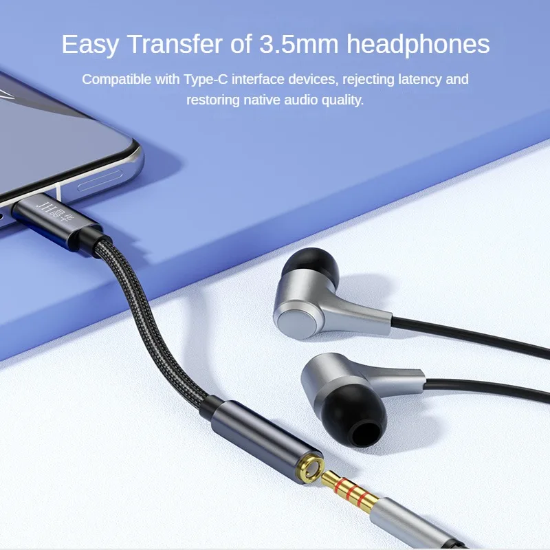 JH USB C-3.5mm 여성형 오디오 어댑터, 통화, 음악, 유선 제어용 HiFi DAC 동글