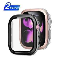 Premium 2 - in - 1 Metal & PC Waterproof Watch Case with HD Tempered Glass Screen Protector - 42mm Series 10 11 (Black - Rose gold)