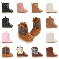 0-18 months fashionable baby shoes Western cowboy boots PU embroidered retro midsole boots anti slip walking shoes 1