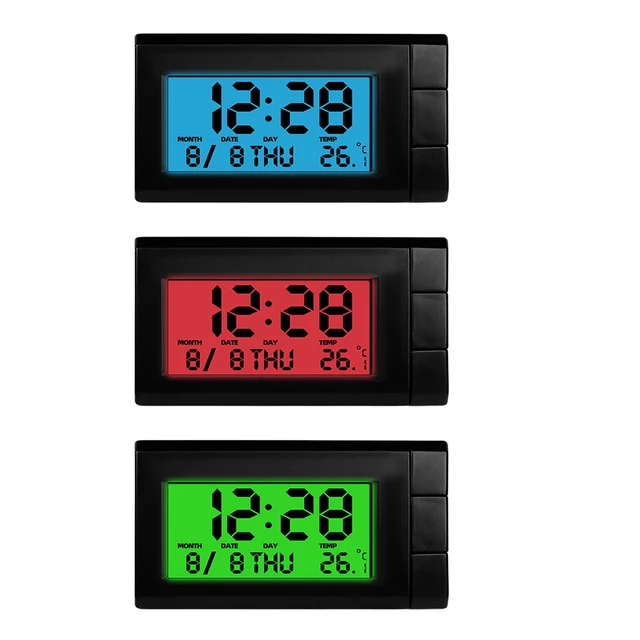 3 in1 Auto Auto Digitaluhr Mini Thermometer Auto Uhr LED Hintergrund  beleuchtung Digital anzeige Armaturen brett Kalender elektronische Uhr -  AliExpress