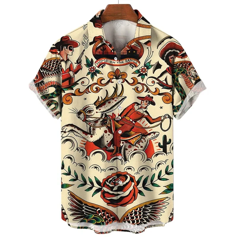 thumbnail image 1 of Camisa con estampado 3D de temática de humanidades para hombre y mujer, informal, de manga corta, con solapa y botones, camiseta de gran tamaño para hombre, 1 of 4
