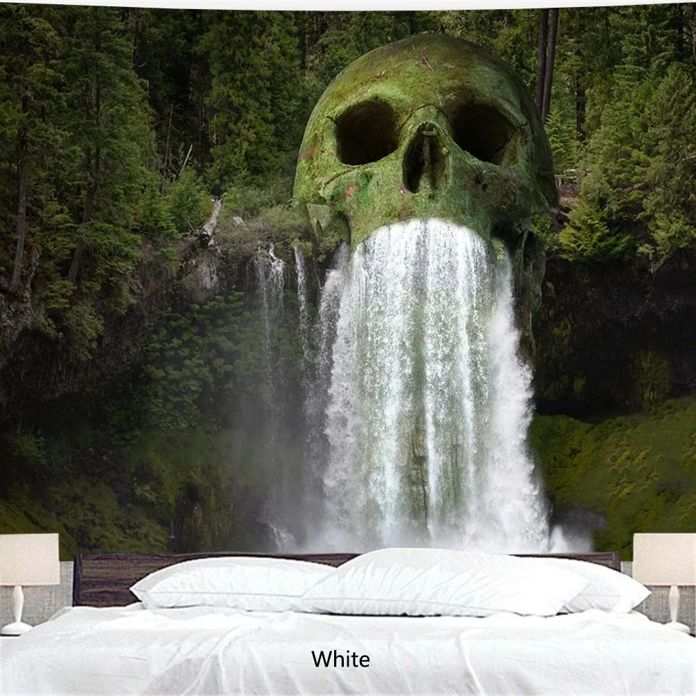 Natural Skull Head Water Spray Waterfall 3D Printing Tapestry Wall Home Decoration Wall Background Cloth(95X73cm/150X100 Cm) tapestry decor